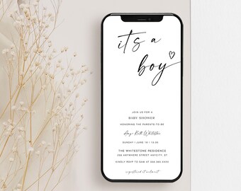 Digital Baby Boy Baby Shower Invitation, Electronic Baby Shower Invitation, It'a A Boy baby Shower Invitation, Boy Baby Shower, YD KA 85