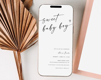 Sweet Baby Boy Shower Invitation, Electronic Baby Shower Invitation, Boho Boy Baby Shower, Digital Baby Boy Baby Shower Invitation, YD KA 87