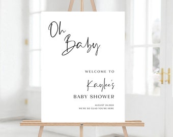 Modern Baby Shower Welcome Sign Template, Oh Baby Shower Welcome Sign, Boho Baby Shower Welcome Poster, Minimal Baby Shower Sign, WY KG 04