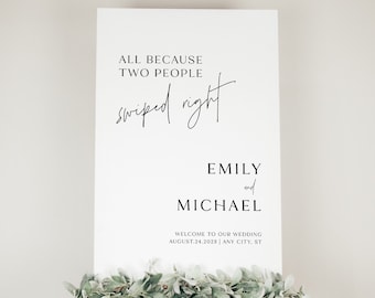 Modern Welcome Poster Sign, Minimalist Wedding Welcome Poster, All Because Two People Swiped Right Wedding Sign, Editable Template WB KC 10