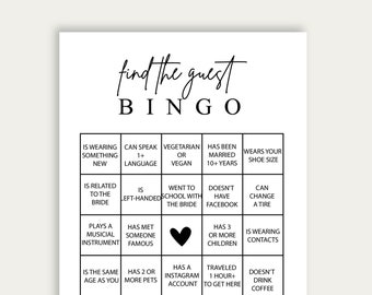Find The Guest Bingo Game, Minimalist Bridal Shower Bingo Game, Bridal Shower Bingo Game, Simple White Bridal Shower Game, Printable, 217