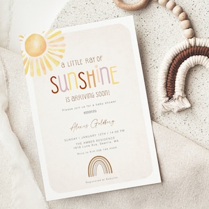 Sunshine Baby Shower Invite, A Little Ray Of Sunshine Baby Shower Invitation, Girl Sun Baby Shower, Gender Neutral Shower Invite, YD KA 42
