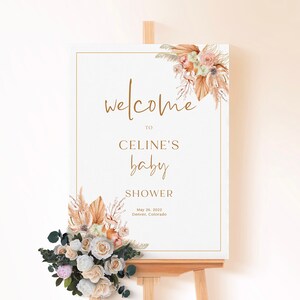 Elegante modello di cartello di benvenuto stampabile per neonati, modello di poster di benvenuto modificabile, modello di cartello di benvenuto per baby shower, cartello di benvenuto per baby shower boho, WY KG 39
