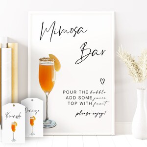 Momosa Bar Sign, Modern Minimalist Mimosa Bar Sign and Tags, Baby Shower Mom-Osa Bar Sign, Instant Download Editable Baby Shower, YS BA 232