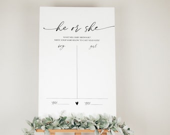Gender Guess Board Sign, He Or She Gender Reveal, He Or She What Will Baby Be Sign, Minimalist Baby Shower, Gender Reveal Party, YS BB 214