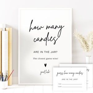 How Many Candies Baby Shower Sign, Guess How Many Candies Sign, Baby Shower Game Sign, Candy Guessing Game, Modern Minimalist Sign YS BE 217