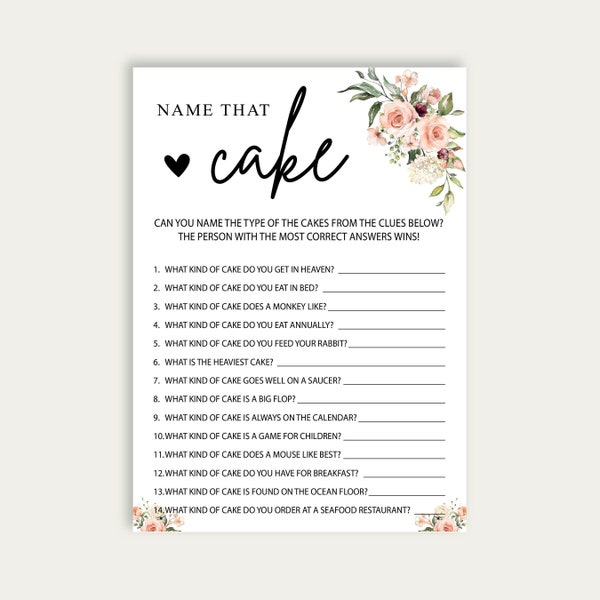 Name That Cake Bridal Shower Games, Printable Bridal Shower Game, Floral Bridal Shower, Bridal Shower Game Idea, Instant Download Shower 230