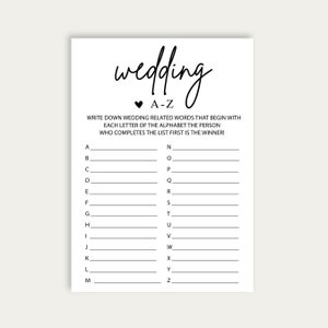 Bridal Alphabet Bridal Shower Game, Wedding A-Z Bridal Shower Game, A To Z Letter Game, Instant Download Wedding Shower Game, A To Z, 216