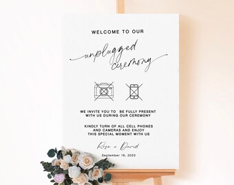 Minimal Unplugged Ceremony Sign For Wedding, Unplugged Ceremony Sign Template, Modern Unplugged Ceremony Sign Template, Editable, WB KB 24