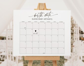 Jeu de calendrier devinez la date d'échéance, affiche de prédiction de la date d'échéance de bébé, devinez l'anniversaire signe de baby shower, modèle sans distinction de sexe, YS BA 213