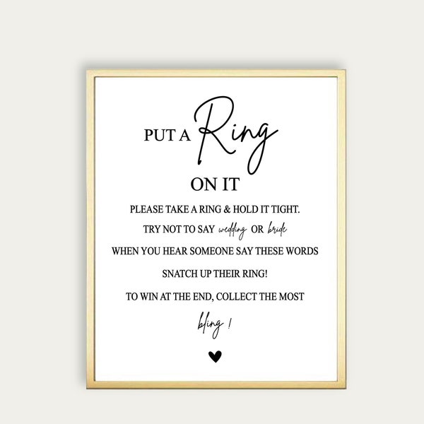 Put A Ring On It Sign, Don't Say Bride Or Wedding, Wedding Ring Game, Ready To Print Game, Printable Digital Bridal Shower Game, DIY, 216
