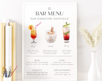 Printable Bar Menu Template, Signature Cocktails Sign, Modern Signature Drink Printable Signage, Minimalist Signature Drinks Sign, RS KZ 10a