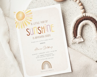 Sonnenschein-Babyparty-Einladung, ein kleiner Sonnenstrahl-Babyparty-Einladung, Mädchen-Sonnen-Babyparty, geschlechtsneutrale Dusche einladen, YD KA 42