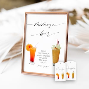 Mimosa Juice Tags, Modern Minimalist Baby Shower Mimosa Bar Sign, Mimosa Juice Tag, Momosa Juice Label, Baby Shower Brunch Sign, YS BB 231