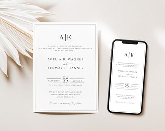 Bearbeitbare Textnachricht einladen, moderne druckbare Hochzeitseinladung, Smartphone-Hochzeits-Evite, minimalistische Hochzeitseinladungsvorlage, NYC KA 10 E