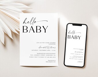 Baby shower électronique basique, modèle d'invitation numérique modifiable, modèle d'invitation texte baby shower, téléphone portable Hello Baby, YD KA 78