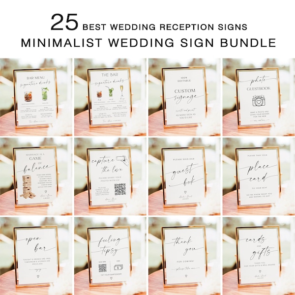 Minimalist Wedding Sign Bundle, Modern Minimalist Wedding Signs, Reception Sign Bundle, Wedding Sign Template Bundle, Editable, RS BND 01