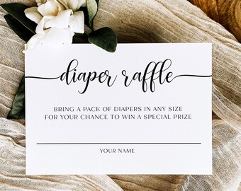 Editable Diaper Raffle Ticket, Baby Shower Games, Diaper Raffle Ticket And Sign, Modern Minimalist Diaper Raffle Card, Template, YS BM 237