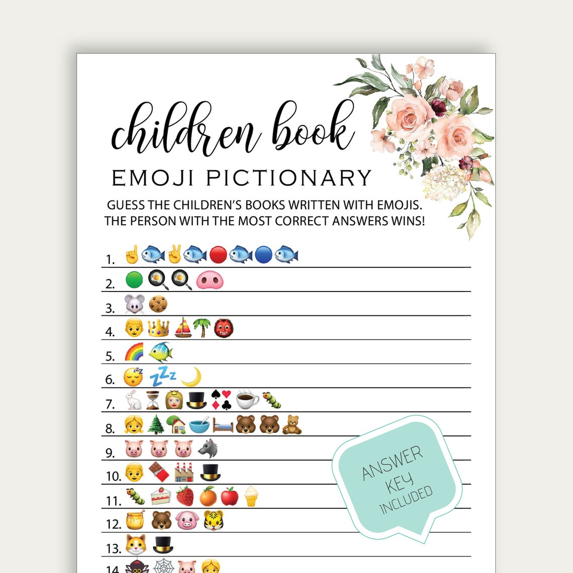 Books Baby Shower Game Baby Book Emoji Game Pritnable Baby Etsy