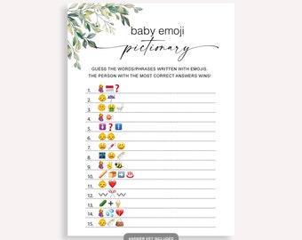 Emoji Picture Boho Baby Shower Game, Minimalist Emoji Pictionary Game, Baby Shower Emoji Picture Game, Fun Gender Neutral Emoji Game, 50 FA