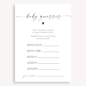 Juego de comida para bebés, juego de adivinar el bebé para baby shower, juego minimalista para baby shower, tarjeta minimalista para adivinar el bebé, juego de calendario de fecha de parto, 10 FA