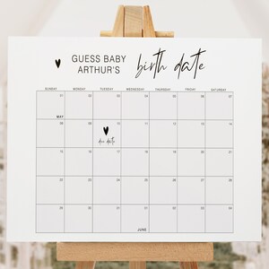 Adivina el cartel de cumpleaños del baby shower, póster de predicción de la fecha de parto, juego de calendario de adivinación de la fecha de parto, plantilla de género neutro, YS BG 213