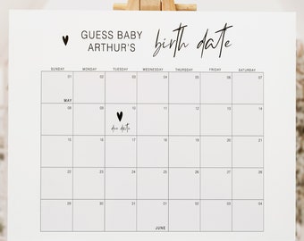 Devinez l'anniversaire de bébé signe de douche, affiche de prédiction de la date d'échéance de bébé, devinez le jeu de calendrier de la date d'échéance, modèle non sexiste, YS BG 213