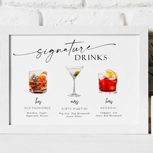 Bar Menu Template Signature Cocktails Sign, Download Elegant Wedding Bar Sign, Signature Drink Sign, Editable Template Bar Menu, RS KA 04