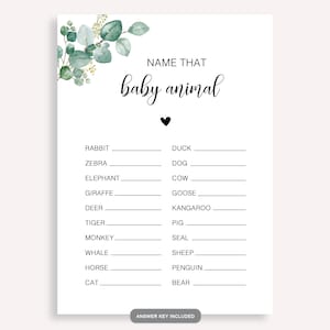 Name That Baby Animal Game, Name That Baby Animal, Name That Baby Animal Baby Shower Game, Fun Baby Shower Game, Editable Template 20 FM E R