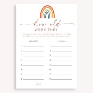 Babyparty Alter erraten, minimalistisches Babypartyspiel, wie alt waren die Eltern, um Babypartyspiel zu sein, sofort erraten, wie alt Spiel, 70 FA