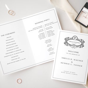 Minimalist Wedding Program Template, Folded Order of Service, Elegant Folding Wedding Ceremony Program, Wedding Program Booklet, WP KZ 12