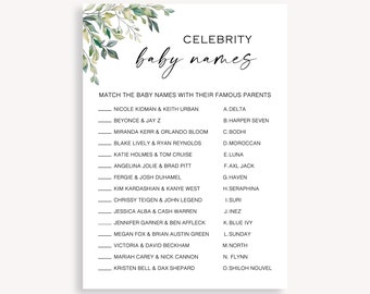Baby Shower Celebrity Match, Baby Name Match Game, Gender Neutral Baby Shower Games, Celebrity Baby Names, Minimalist Baby Shower Game 50 FA