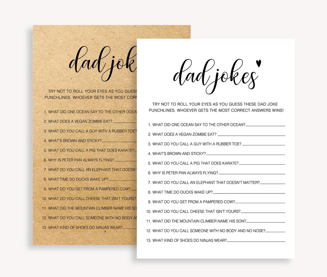 Dad Jokes Fun Baby Shower Game, Hilarious Baby Shower Game, Printable