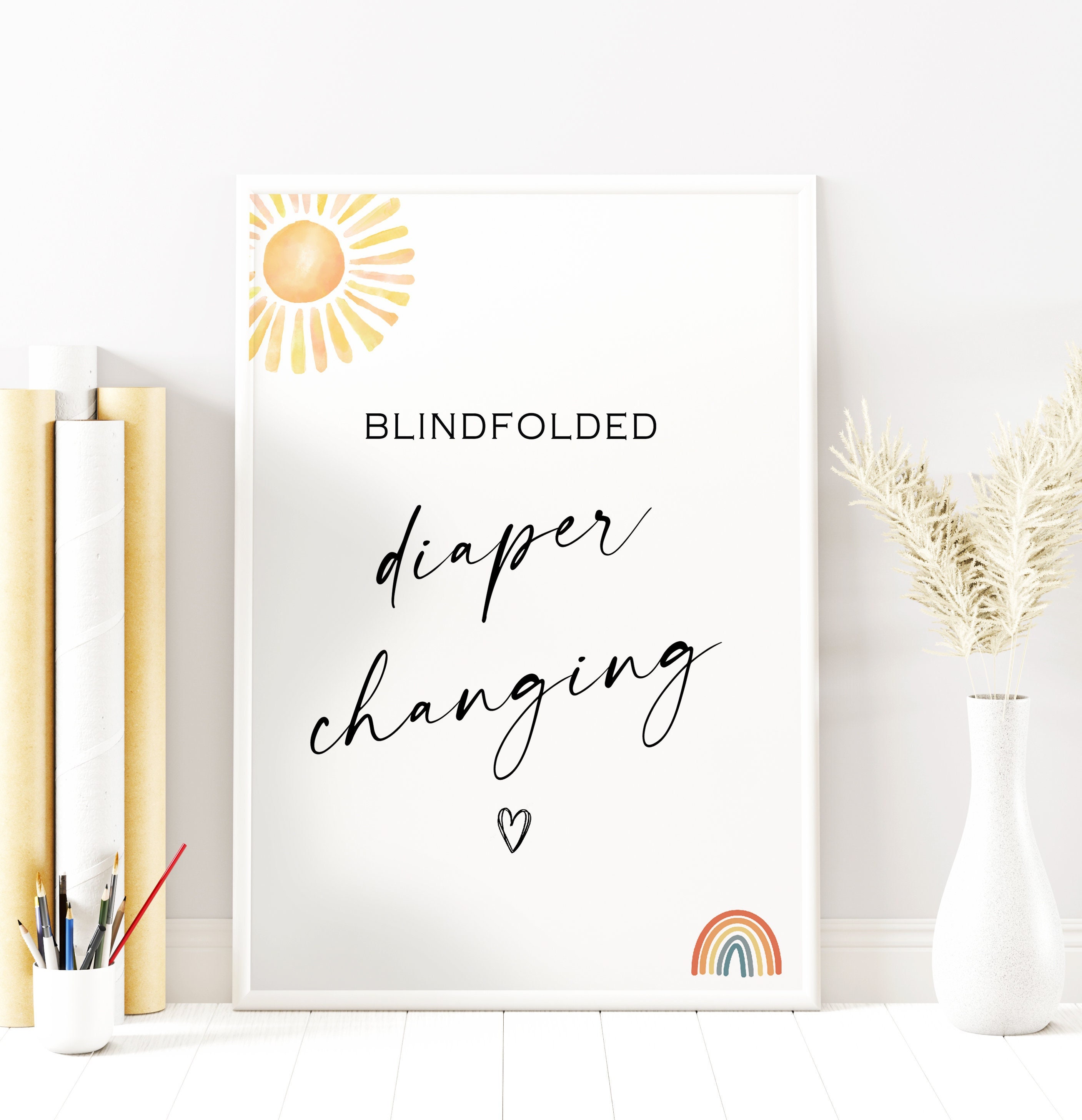 Blindfolded Diaper Changing Baby Shower Sign Game Minimalist Etsy