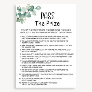 Instant Download Baby Shower Game Activity, Baby Shower Games, Pass The Gift Game, Pass The Prize Baby Shower Game, Pass The Poem, 20 FS