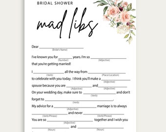 Wedding Vow Mad Libs, Greenery Mad Libs Bridal Shower Game, Printable Minimalist Funny Fun Bridal Shower Games, Ready To Print Text, 230