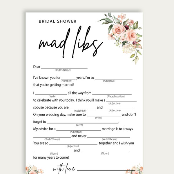 Wedding Vow Mad Libs, Greenery Mad Libs Bridal Shower Game, Pritnable Minimalist Funny Fun Bridal Shower Games, Ready To Print Text, 230