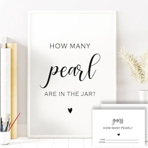 Guess How Many Pearls Guess Game Sign, Know Many Pearls, How Many Baby Shower Game, Printable How Many Pearls In The Jar Game Sign, 10 FM