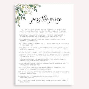 Pass The Parcel Baby Shower Game, afdrukbaar Pass The Prize-gedichtenspel, Boho Baby Shower Game, minimalistisch, Pass The Prize Rhyme Game, 50 FM