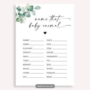Baby Animal Match Game, Minimalist Baby Animal Name Quiz, Baby Animal Game, Modern Baby Shower Game, Name The Baby Animal Shower Game, 40 FA