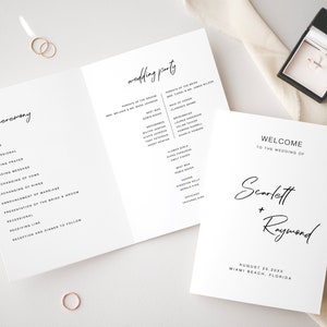 Elegant Folding Wedding Ceremony Program, Folded Order of Service, Wedding Program Booklet, Minimalist Wedding Program Template, WP KJ 03