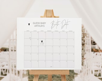 Devinez l'anniversaire signe de baby shower, affiche de prédiction de la date d'échéance de bébé, devinez l'échéance jeu de calendrier, modèle non sexiste, YS BC 213