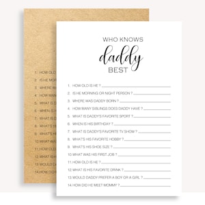 Who Knows Daddy Best Game, How Well Do You Know Shower Game, Minimalist Baby Shower Game, Personalize Question Game, Instant Download, 10 FM