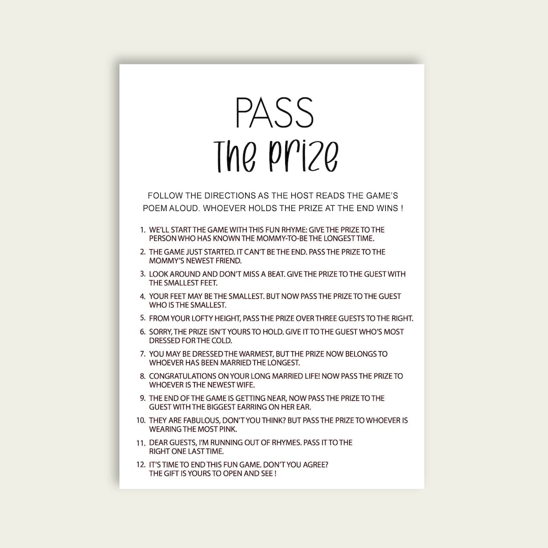 Printable Pass the Prize Game, Baby Rhyme Game, Pass the Poem Baby ...