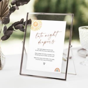 Late Night Diapers Sign, Sunshine Baby Shower Game, Modern Diaper Notes, Instant Diaper Thoughts Sign, Modern Baby Shower Activity, 60 FA