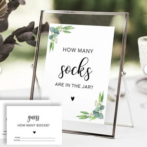 Juego de adivinanzas de calcetines, juego de adivinanzas de cuántos calcetines hay en el baby shower, juego de cartas para adivinar cuántos calcetines hay en la botella, juego de cuántos artículos, 20 FM
