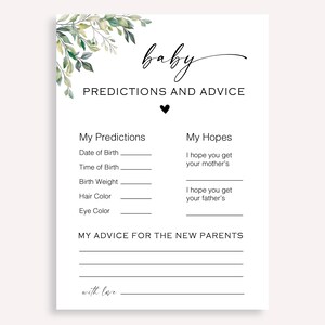 Carte de prédictions de bébé minimaliste, carte de conseils et de prédictions de bébé, jeu de conseils de baby shower moderne, jeux de baby shower sans distinction de sexe, 50 FA