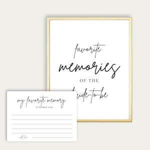 Favorite Memory Of The Bride Cards And Sign, My Favorite Memory Of The Bride Sign, White Minimalist Bridal Shower Sign, Instant Download 216