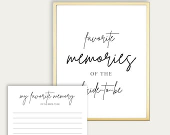 Signe et carte du souvenir préféré de la mariée, signe mon souvenir préféré de la mariée, signe blanc minimaliste pour la douche nuptiale, téléchargement immédiat 216