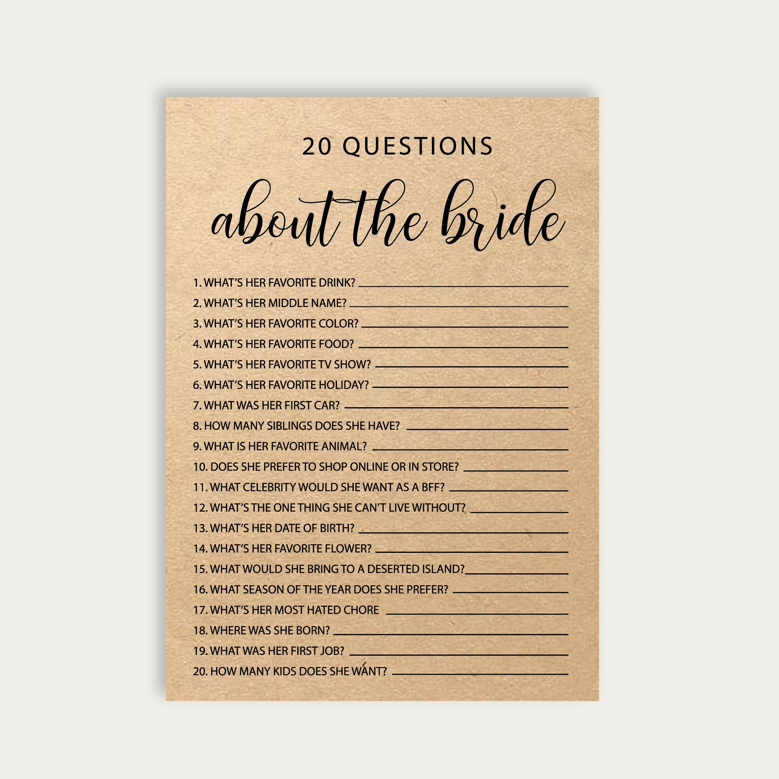 Bridal shower games questions deals